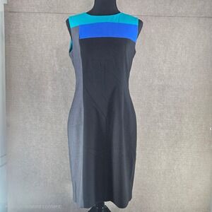 Calvin Klein Womens 8 Black Blue Teal Colorblock Sleeveless Sheath Dress‎